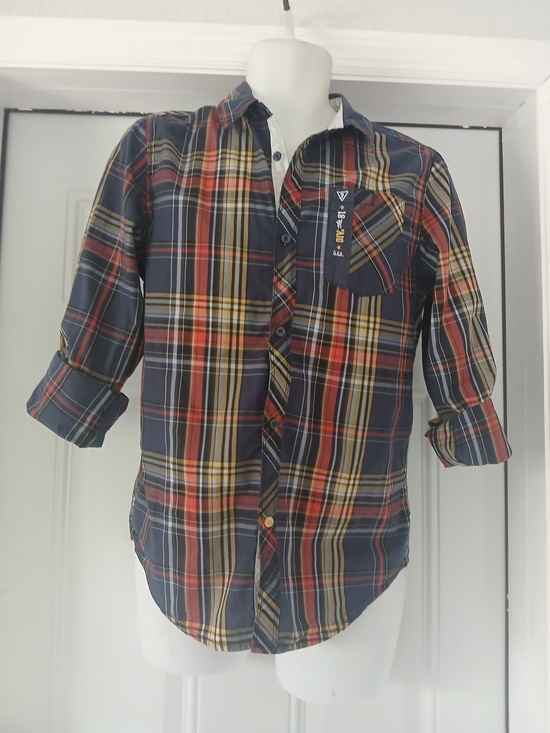 Guess Other - Guess Men's Plaid Button-Down Shirt in Navy, Red & Yellow